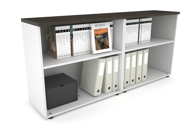 Uniform Small Open Bookcase [1600W x 750H X 350D] Jasonl White dark oak 