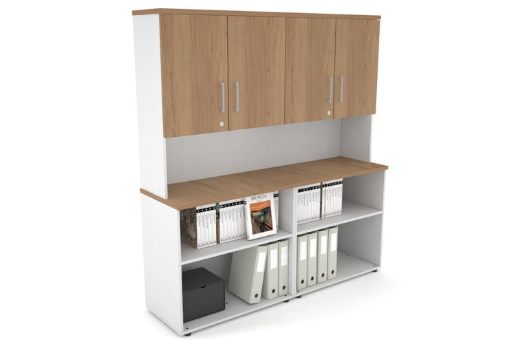 Uniform Small Open Bookcase - Hutch with Doors [1600W x 750H x 450D] Jasonl White salvage oak silver handle