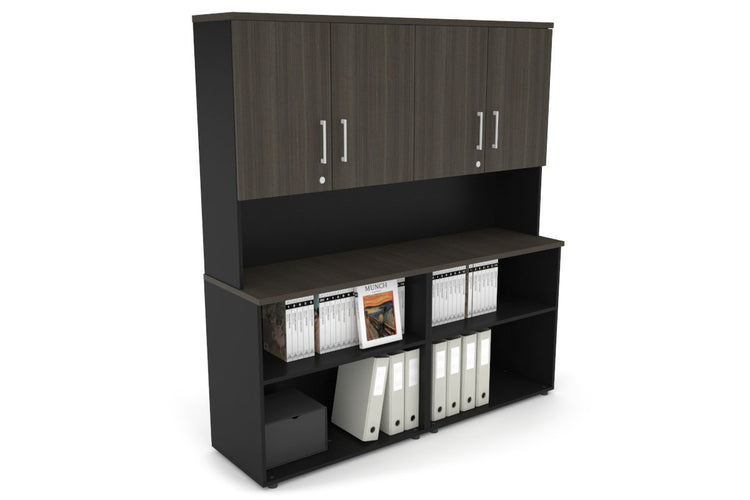 Uniform Small Open Bookcase - Hutch with Doors [1600W x 750H x 450D] Jasonl Black dark oak white handle