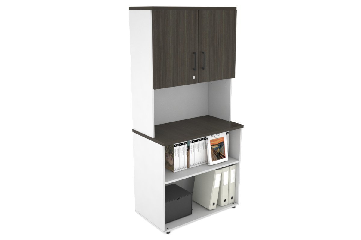 Uniform Small Open Bookcase - Hutch with Doors [800W x 750H x 450D] Jasonl White dark oak black handle