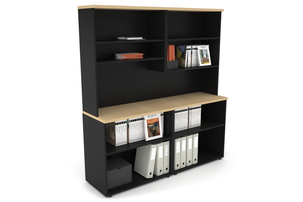 Uniform Small Open Bookcase with Open Hutch [1600W x 750H x 450D] Jasonl Black maple 