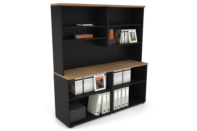 Uniform Small Open Bookcase with Open Hutch [1600W x 750H x 450D] Jasonl Black salvage oak 