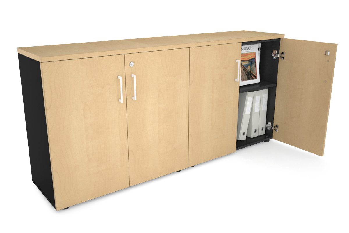 Uniform Small Storage Cupboard [1600W x 750H x 350D] Jasonl Black maple white handle