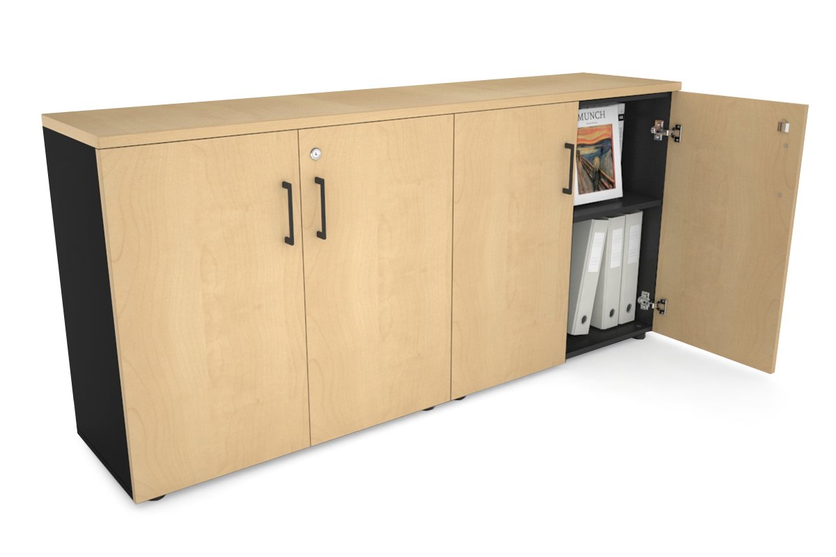 Uniform Small Storage Cupboard [1600W x 750H x 350D] Jasonl Black maple black handle
