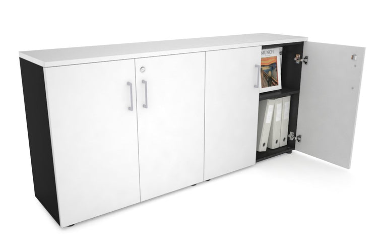 Uniform Small Storage Cupboard [1600W x 750H x 350D] Jasonl Black white silver handle