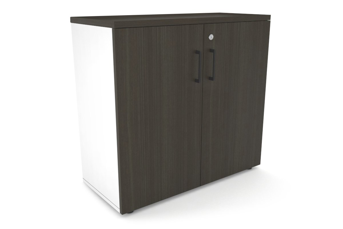 Uniform Small Storage Cupboard [800W x 750H x 350D] Jasonl White dark oak black handle