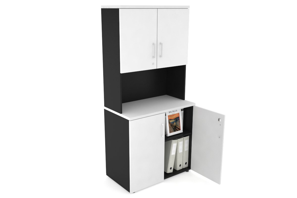 Uniform Small Storage Cupboard - Hutch with Doors [800W x 750H x 450D] Jasonl Black white white handle