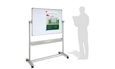 Vision Heavy Duty Porcelain Magnetic Mobile Whiteboard on Wheels Pivoting/ Fixed - Silver Frame Vision white