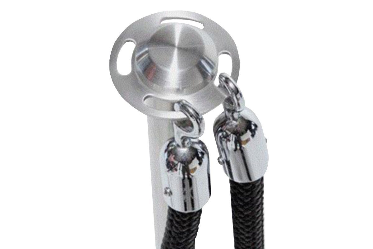 Vision Q Stand - Stainless Steel Rope Barrier and Bollard-blue braided silver hook Q sign