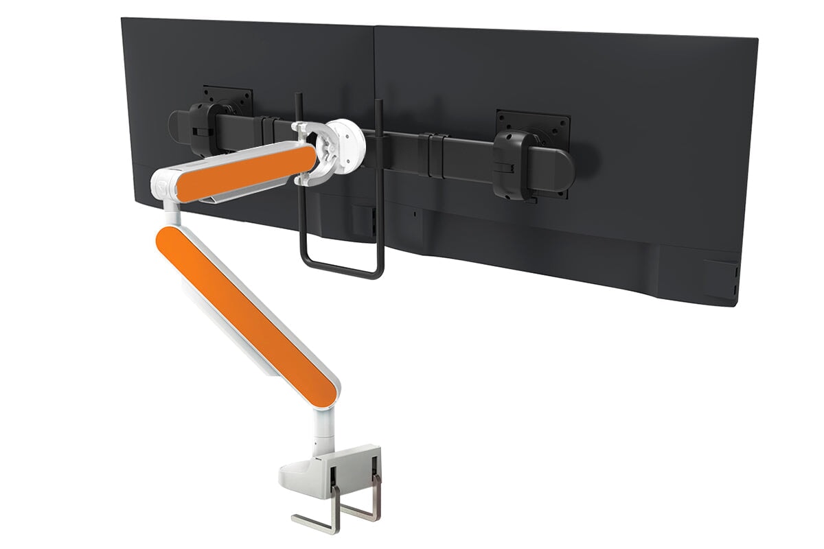 Zgo Dynamic Single Monitor Arm jasonl white arm black crossbar orange