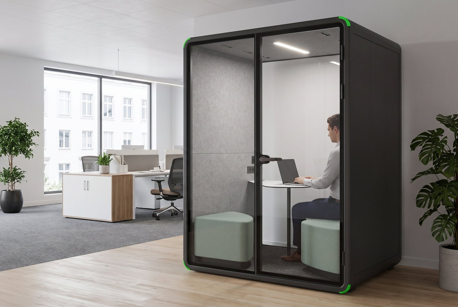 Nest 2 Person Meeting Booth with Diagonal Table [Acoustic Panel]