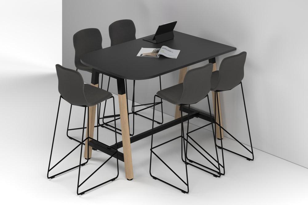 Quadro A Legs Half Counter Table Wood Legs - Large Rounded Corners [1500L x 1000W with Large Rounded Corners]-black leg black wood grain none