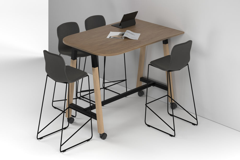 Quadro A Legs Half Counter Table Wood Legs - Large Rounded Corners [1500L x 1000W with Large Rounded Corners]-black leg salvage oak wheels