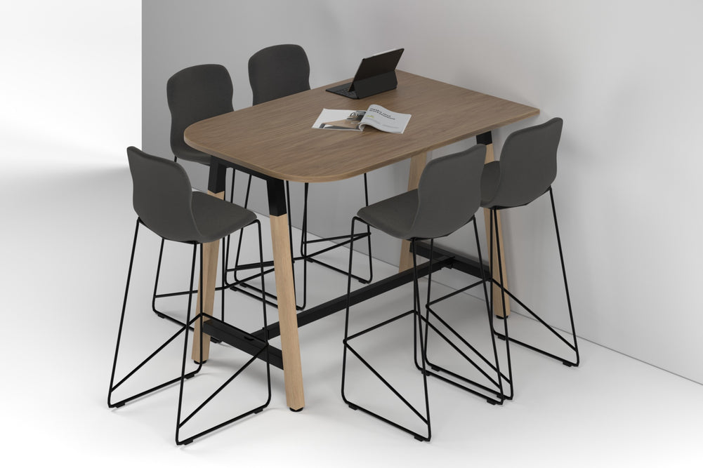 Quadro A Legs Half Counter Table Wood Legs - Large Rounded Corners [1500L x 1000W with Large Rounded Corners]-black leg salvage oak none