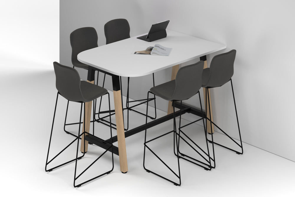 Quadro A Legs Half Counter Table Wood Legs - Large Rounded Corners [1500L x 1000W with Large Rounded Corners]-black leg white none