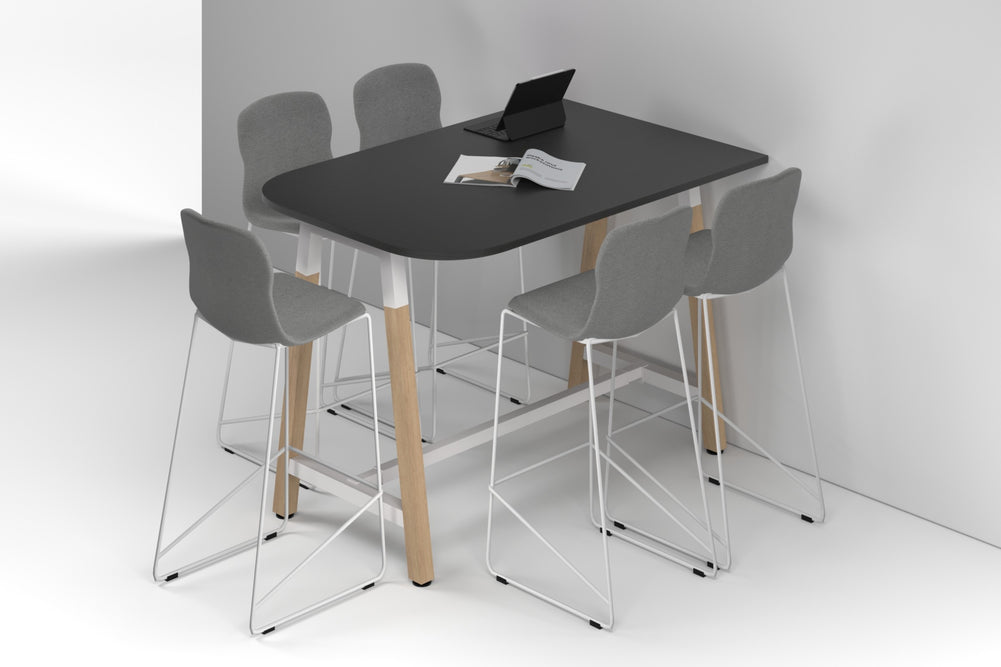Quadro A Legs Half Counter Table Wood Legs - Large Rounded Corners [1500L x 1000W with Large Rounded Corners]-white leg black wood grain none