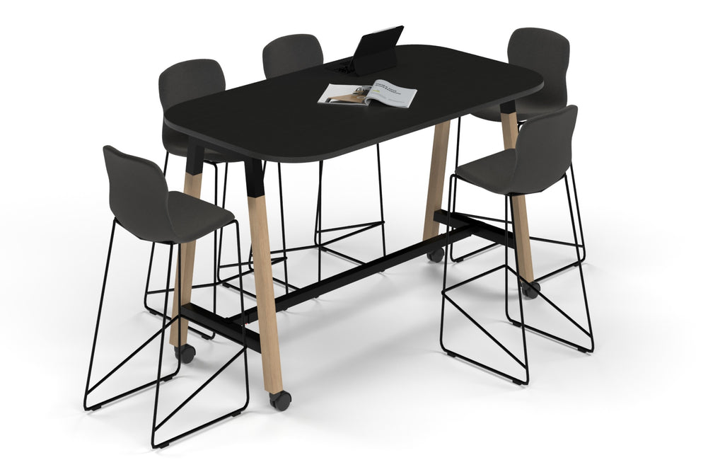 Quadro A Legs Counter Table Wood Legs - Large Rounded Corners [1800L x 1000W with Large Rounded Corners]-black leg black wood grain wheels