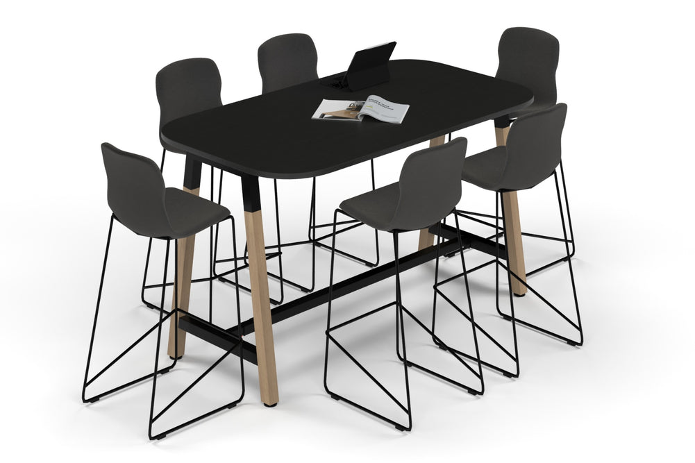Quadro A Legs Counter Table Wood Legs - Large Rounded Corners [1800L x 1000W with Large Rounded Corners]-black leg black wood grain none