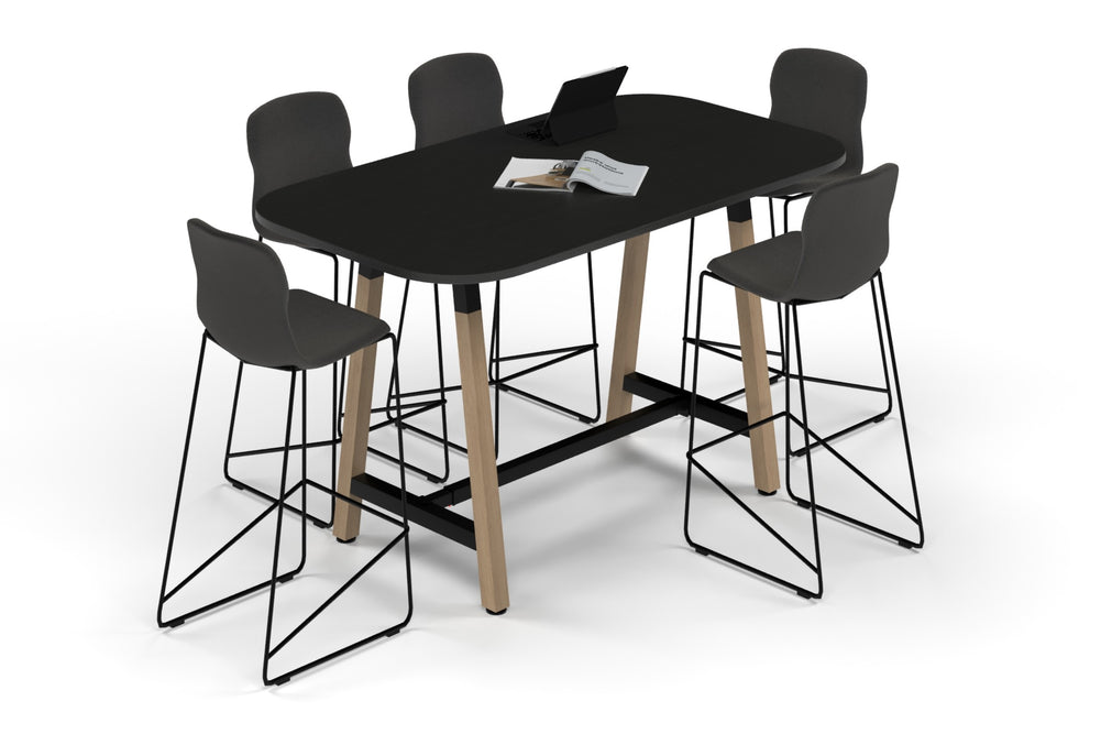 Quadro A Legs Counter Table Wood Legs - Large Rounded Corners [1800L x 1000W with Large Rounded Corners]-black leg black wood grain wheels
