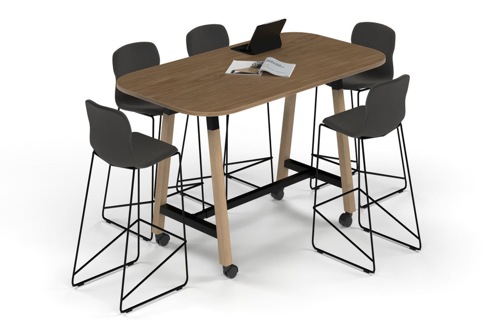 Quadro A Legs Counter Table Wood Legs - Large Rounded Corners [1800L x 1000W with Large Rounded Corners]-black leg black wood grain wheels