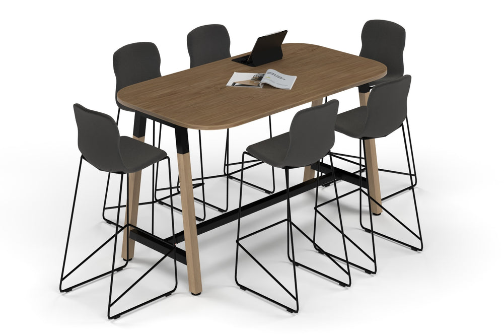 Quadro A Legs Counter Table Wood Legs - Large Rounded Corners [1800L x 1000W with Large Rounded Corners]-black leg salvage oak none