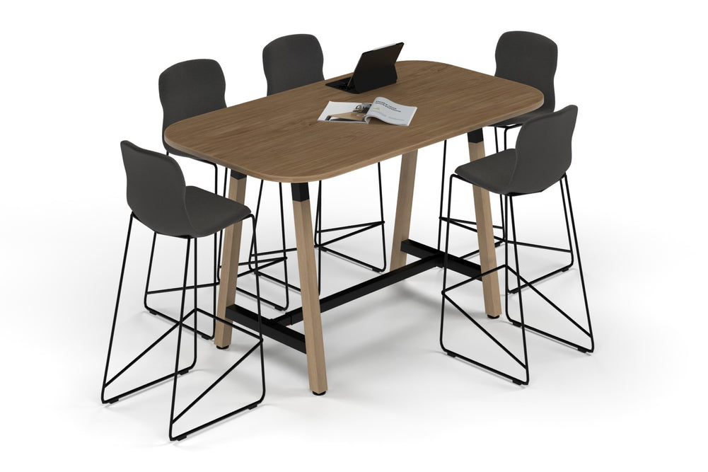 Quadro A Legs Counter Table Wood Legs - Large Rounded Corners [1800L x 1000W with Large Rounded Corners]-black leg black wood grain wheels