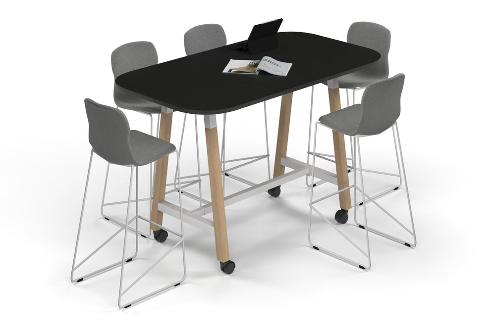 Quadro A Legs Counter Table Wood Legs - Large Rounded Corners [1800L x 1000W with Large Rounded Corners]-black leg black wood grain wheels