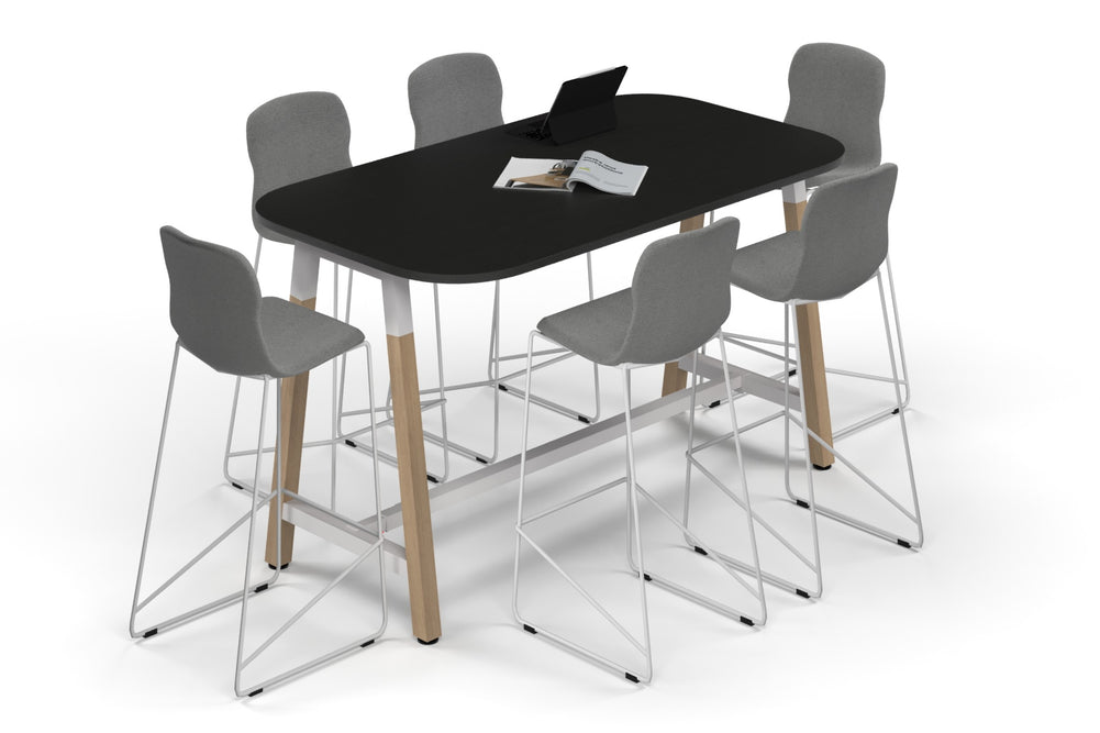 Quadro A Legs Counter Table Wood Legs - Large Rounded Corners [1800L x 1000W with Large Rounded Corners]-white leg black wood grain none