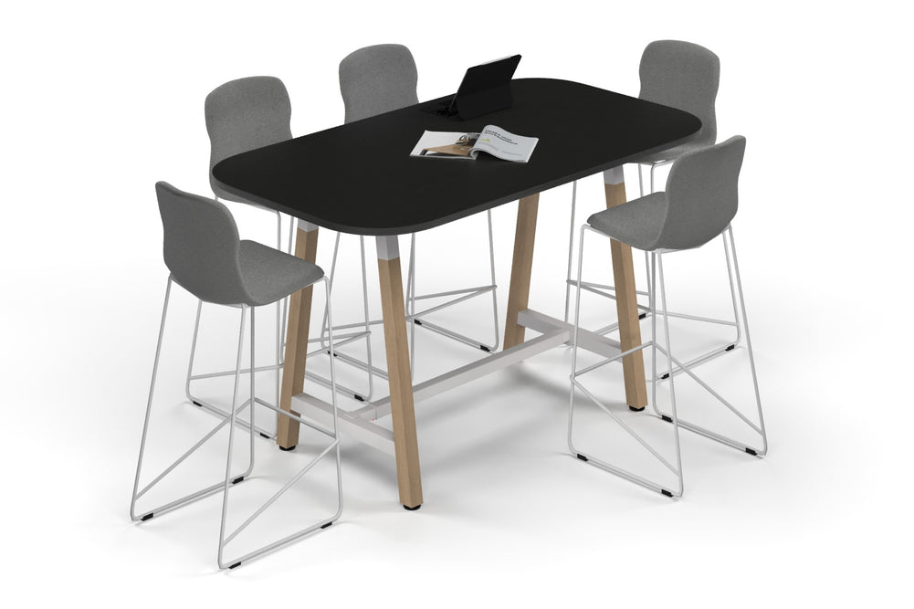 Quadro A Legs Counter Table Wood Legs - Large Rounded Corners [1800L x 1000W with Large Rounded Corners]-black leg black wood grain wheels