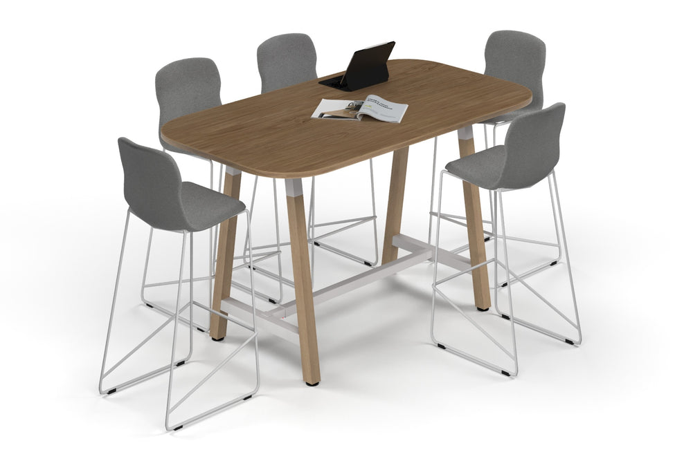 Quadro A Legs Counter Table Wood Legs - Large Rounded Corners [1800L x 1000W with Large Rounded Corners]-black leg black wood grain wheels