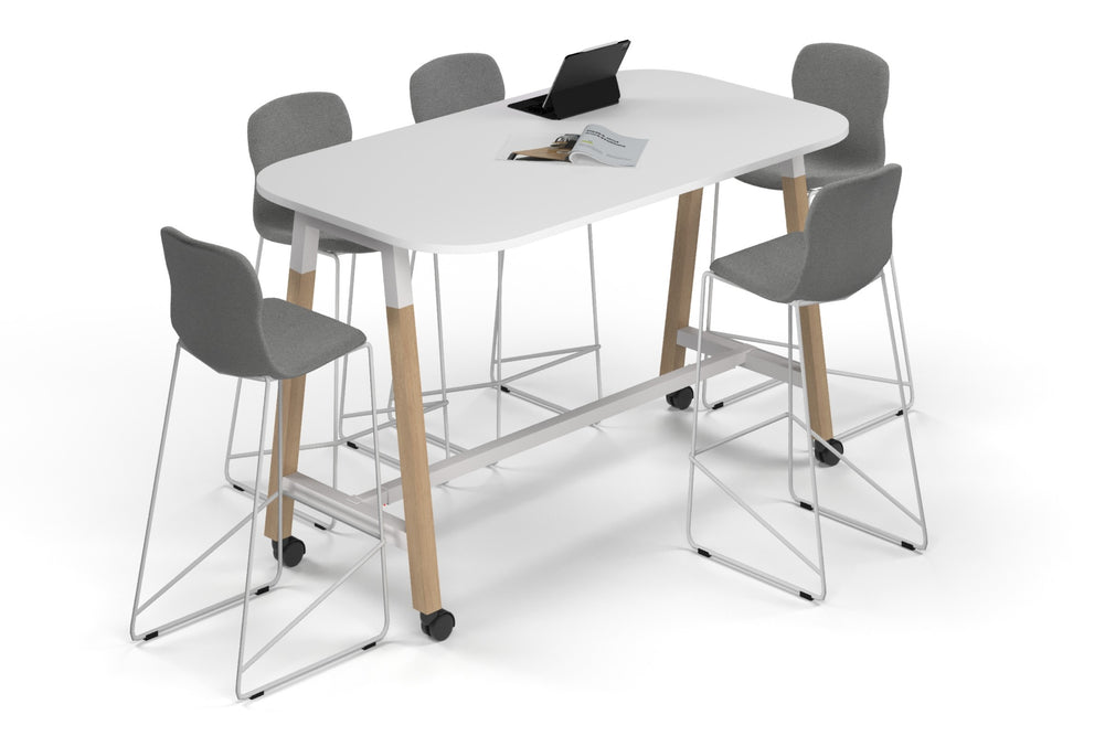 Quadro A Legs Counter Table Wood Legs - Large Rounded Corners [1800L x 1000W with Large Rounded Corners]-white leg white wheels