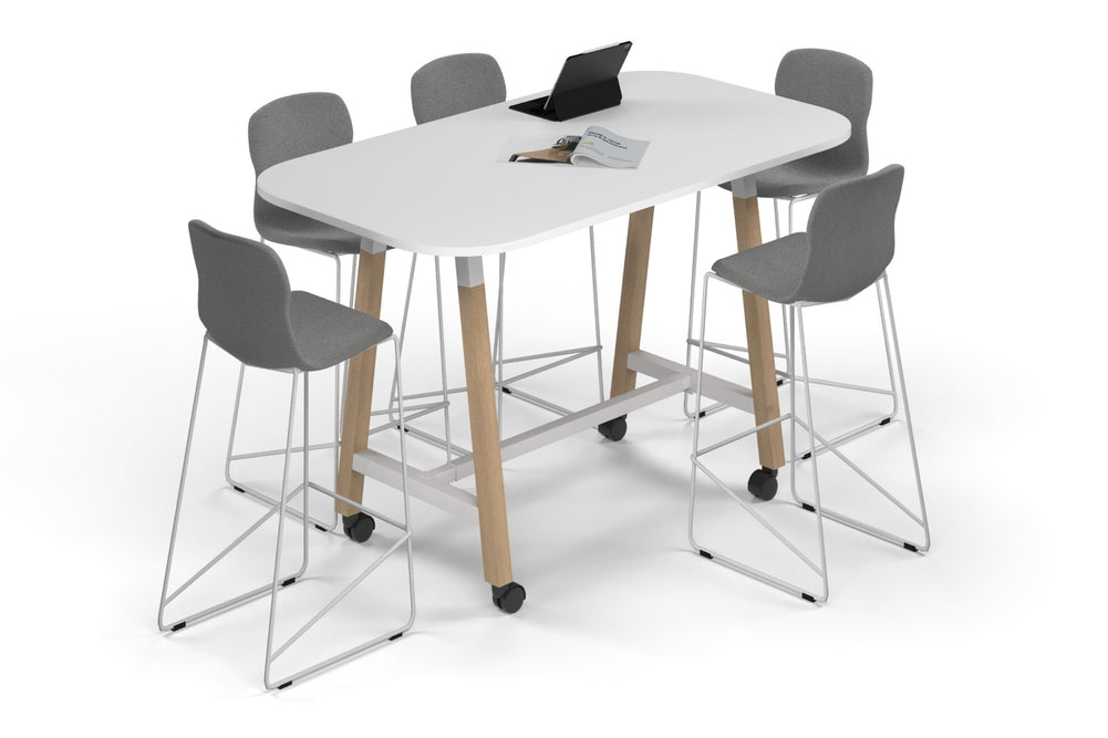 Quadro A Legs Counter Table Wood Legs - Large Rounded Corners [1800L x 1000W with Large Rounded Corners]-black leg black wood grain wheels