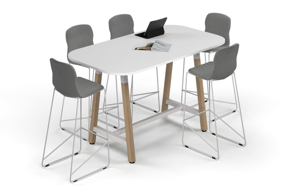 Quadro A Legs Counter Table Wood Legs - Large Rounded Corners [1800L x 1000W with Large Rounded Corners]-black leg black wood grain wheels