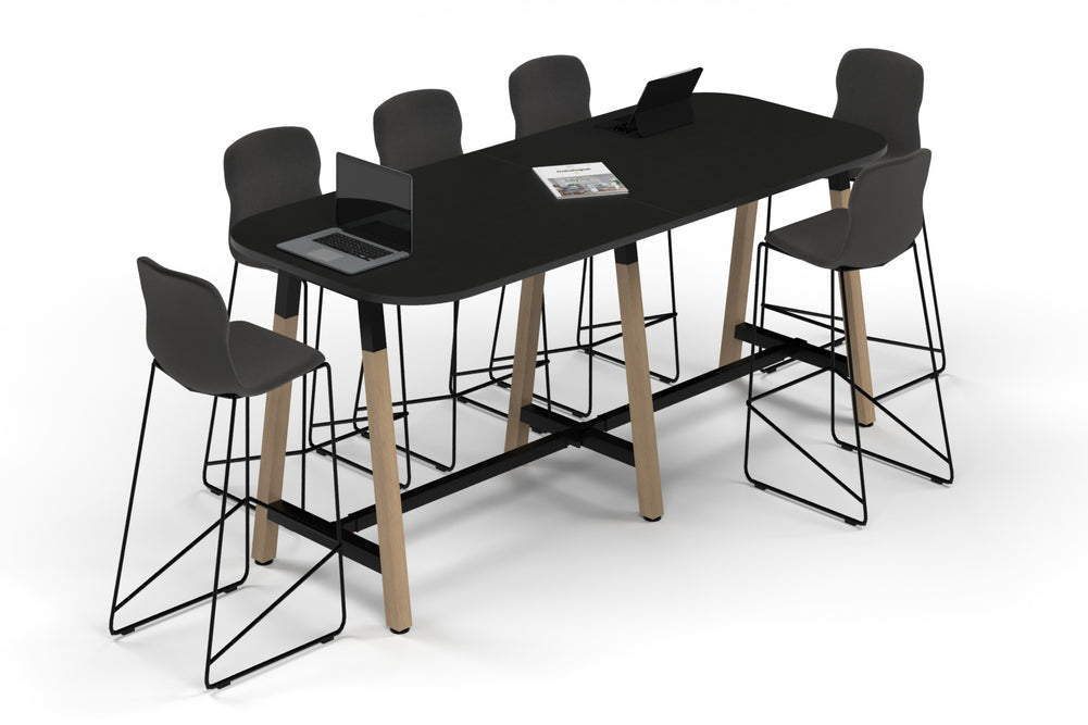 Quadro A Legs Counter Table Wood Legs - Large Rounded Corners [2400L x 1000W with Large Rounded Corners]-black leg black wood grain 