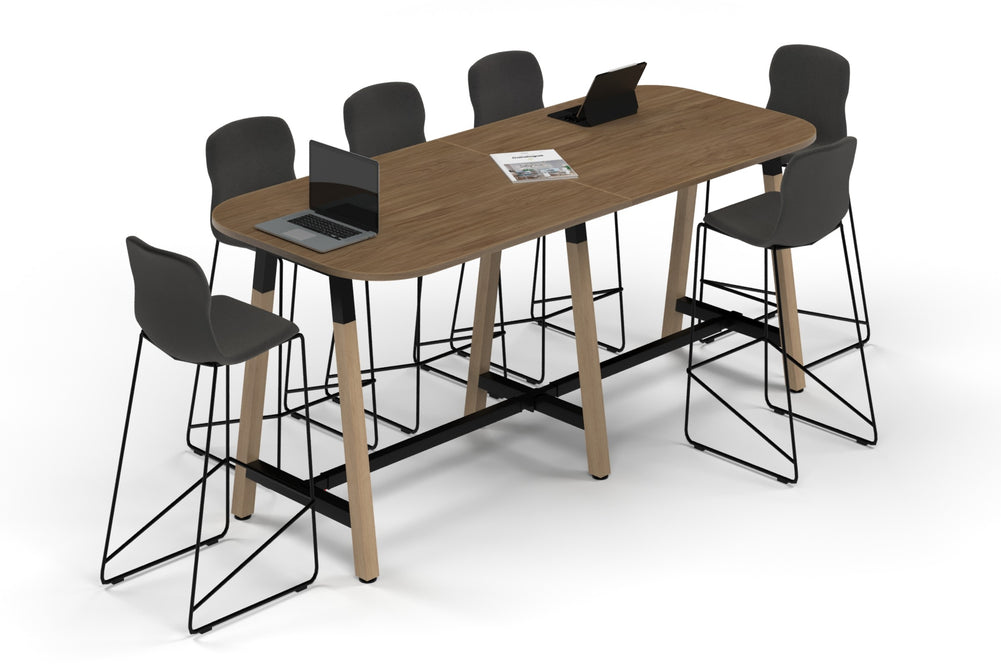 Quadro A Legs Counter Table Wood Legs - Large Rounded Corners [2400L x 1000W with Large Rounded Corners]-black leg salvage oak 