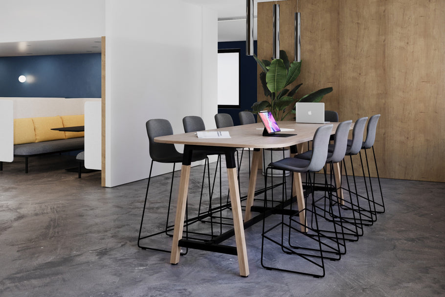 Environmental image of Quadro A Legs Counter Table Wood Legs - Large Rounded Corners [2400L x 1000W with Large Rounded Corners]