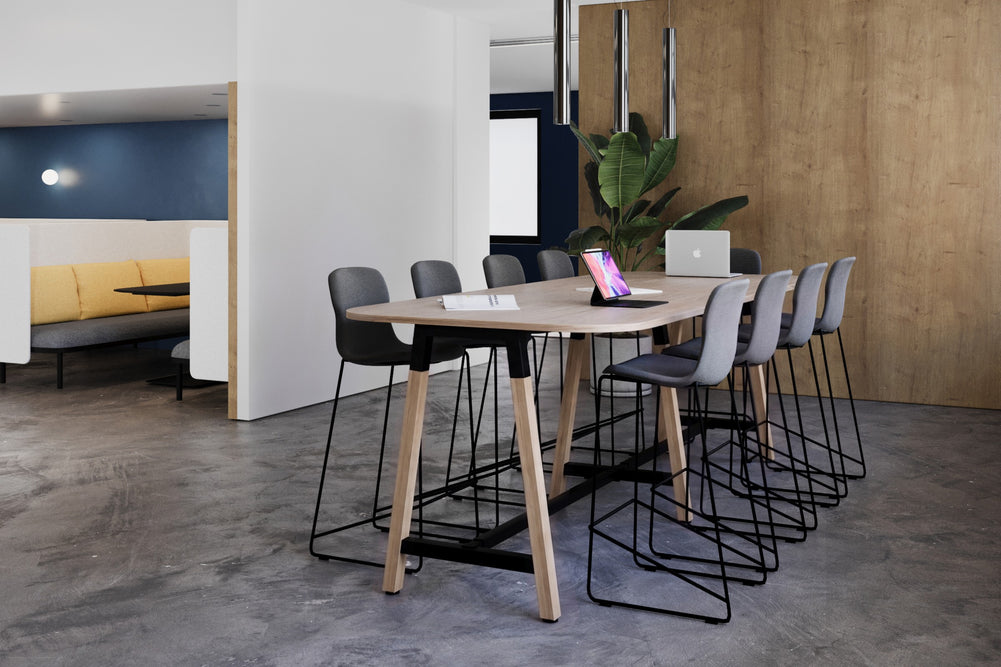 Quadro A Legs Counter Table Wood Legs - Large Rounded Corners [2400L x 1000W with Large Rounded Corners]-black leg black wood grain 
