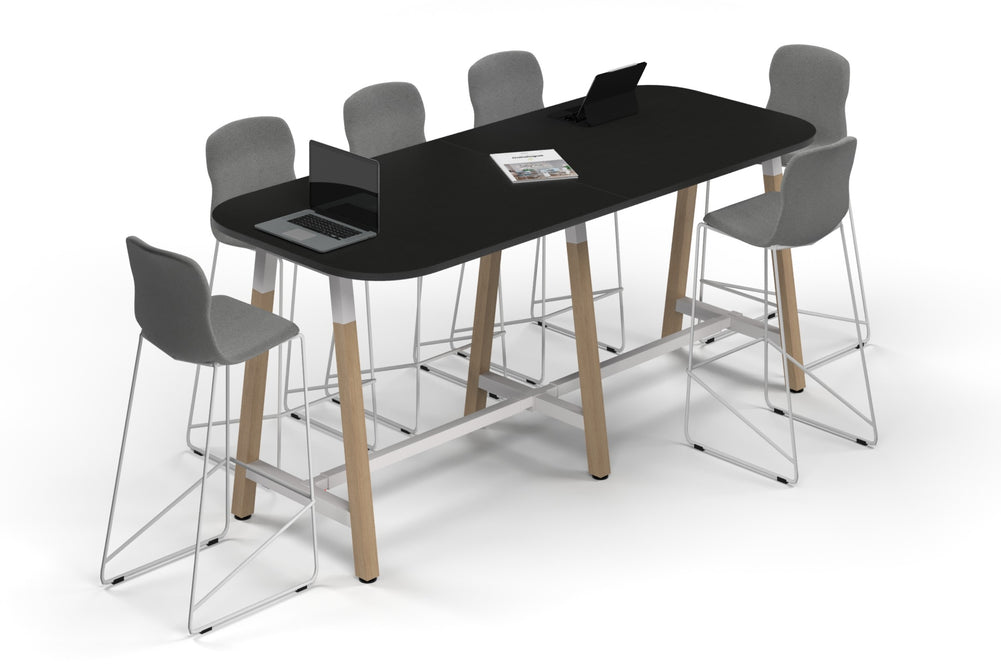 Quadro A Legs Counter Table Wood Legs - Large Rounded Corners [2400L x 1000W with Large Rounded Corners]-white leg black wood grain 