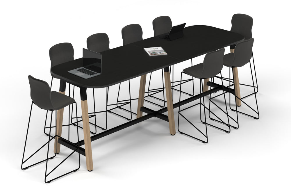 Quadro A Legs Counter Table Wood Legs - Large Rounded Corners [3000L x 1000W with Large Rounded Corners]-black leg black wood grain 