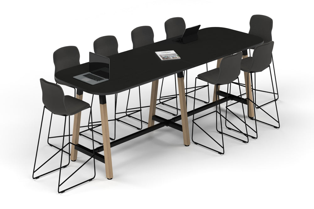 Quadro A Legs Counter Table Wood Legs - Large Rounded Corners [3000L x 1000W with Large Rounded Corners]-black leg black wood grain 