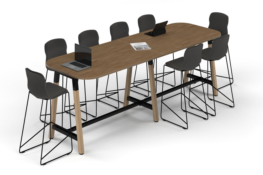 Quadro A Legs Counter Table Wood Legs - Large Rounded Corners [3000L x 1000W with Large Rounded Corners]-black leg salvage oak 