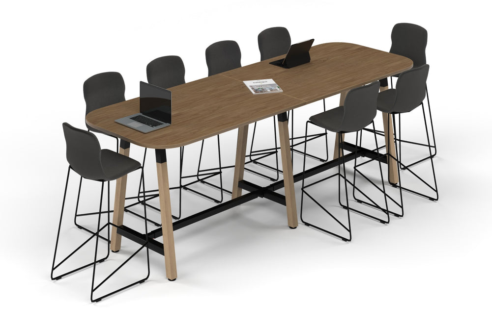 Quadro A Legs Counter Table Wood Legs - Large Rounded Corners [3000L x 1000W with Large Rounded Corners]-black leg black wood grain 