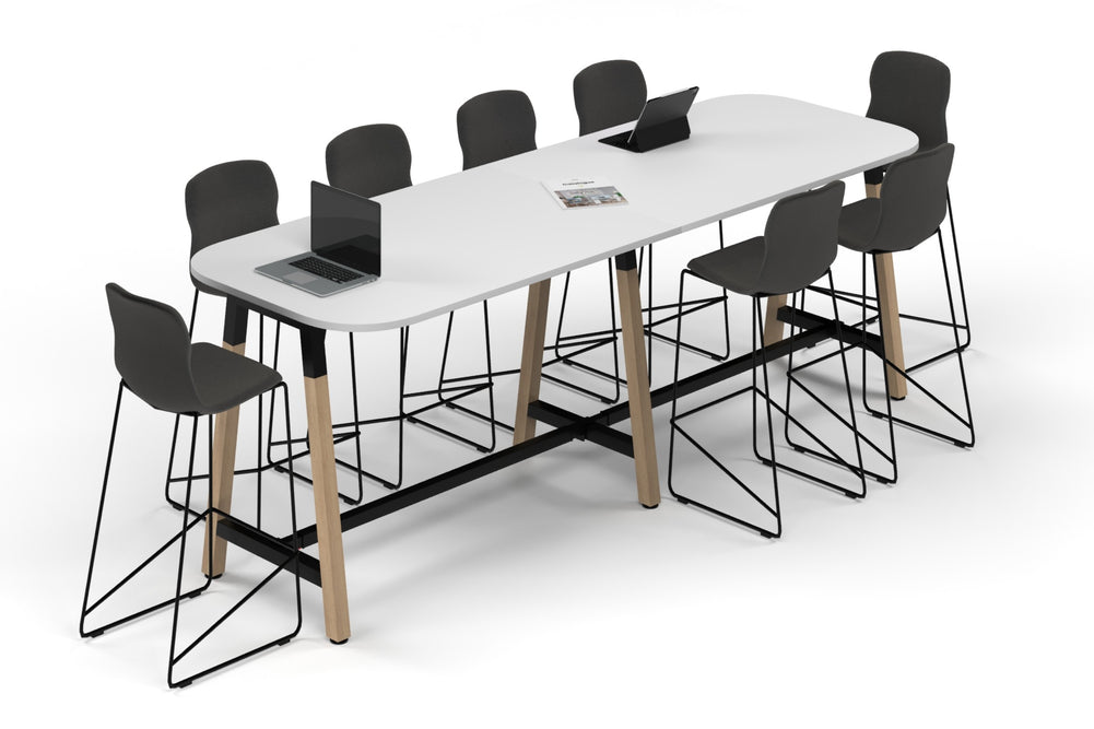 Quadro A Legs Counter Table Wood Legs - Large Rounded Corners [3000L x 1000W with Large Rounded Corners]-black leg white 