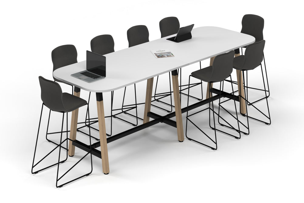 Quadro A Legs Counter Table Wood Legs - Large Rounded Corners [3000L x 1000W with Large Rounded Corners]-black leg black wood grain 