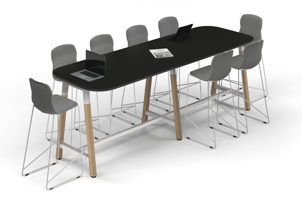 Quadro A Legs Counter Table Wood Legs - Large Rounded Corners [3000L x 1000W with Large Rounded Corners]-white leg black wood grain 