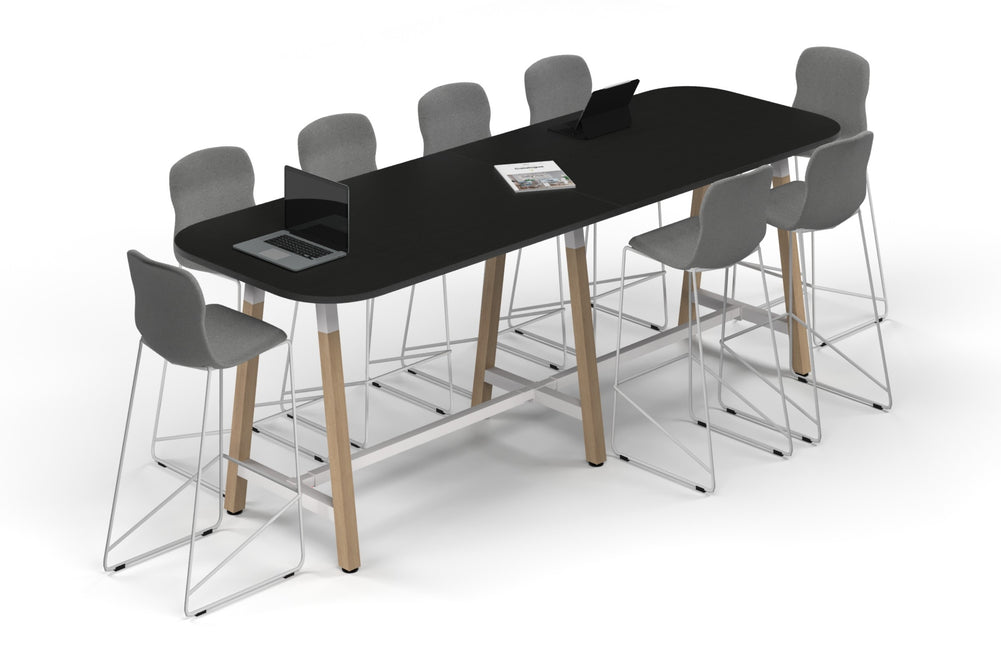 Quadro A Legs Counter Table Wood Legs - Large Rounded Corners [3000L x 1000W with Large Rounded Corners]-black leg black wood grain 