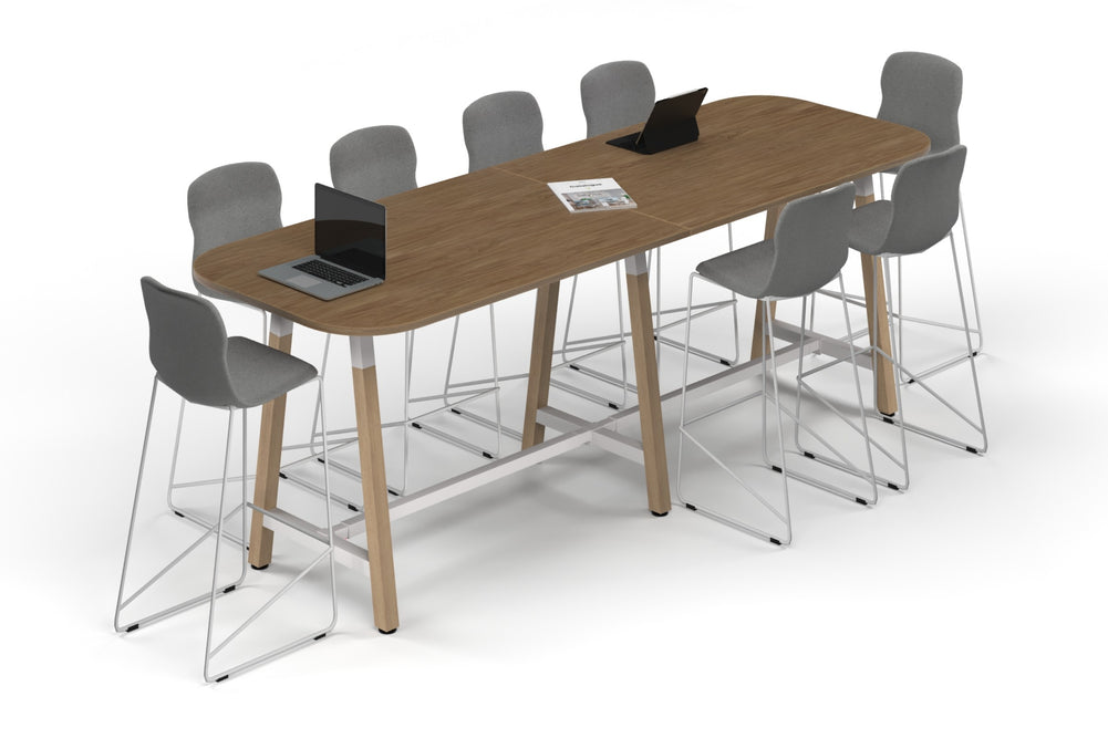 Quadro A Legs Counter Table Wood Legs - Large Rounded Corners [3000L x 1000W with Large Rounded Corners]-black leg black wood grain 