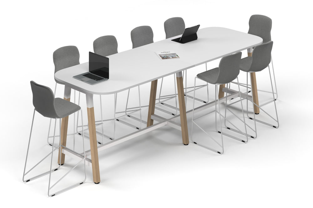 Quadro A Legs Counter Table Wood Legs - Large Rounded Corners [3000L x 1000W with Large Rounded Corners]-white leg white 