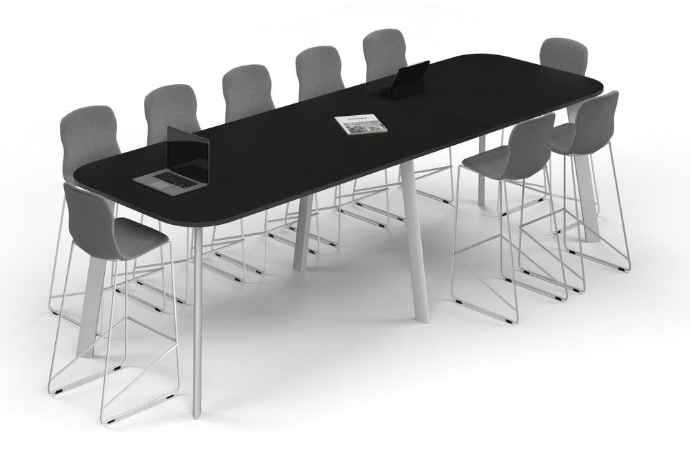 Switch Collaborative Counter High Table - Large Rounded Corners [3600L x 1200W with Large Rounded Corners]-white leg black wood grain 