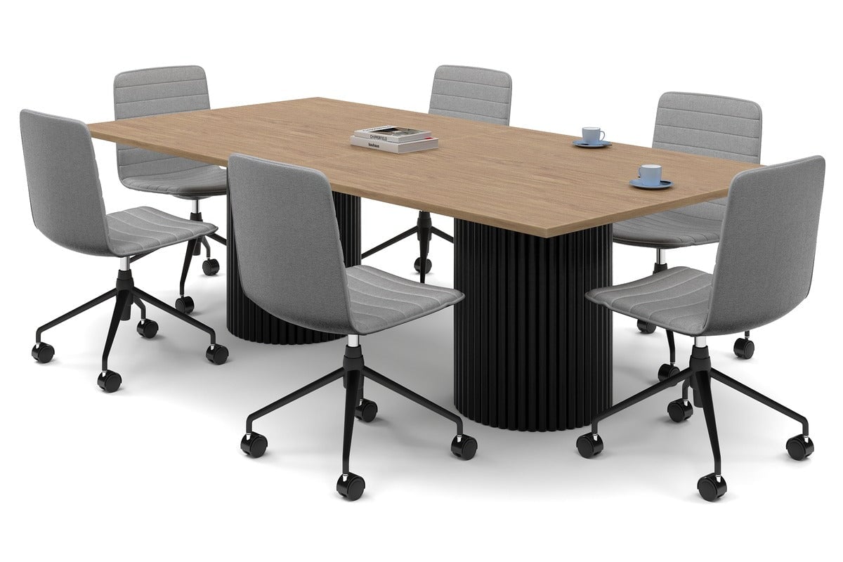 Baobab Circular Base Boardroom Rectangle Table [2400L x 1200W]-black leg salvage oak 